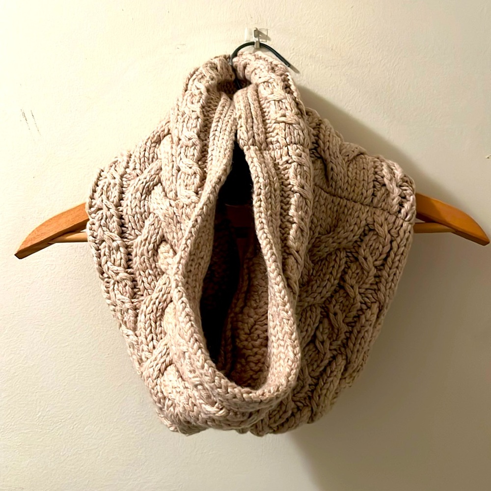 Beige Knitted Circle Infinity Scarf